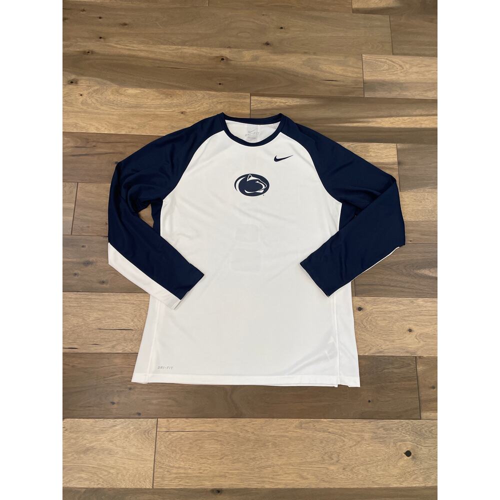 Nike Dri‑Fit NCAA Penn State Men’s Long Sleeve Top White Navy Logo Size XXL